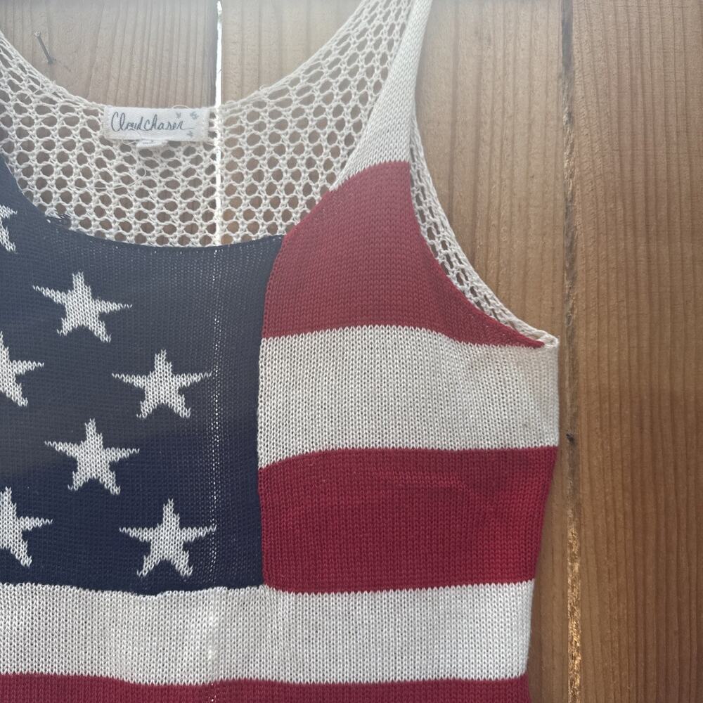 Cloud chaser American Flag Knit Tank Top with Mesh Overlay White/Red/Blue Sz.L - Picture 6 of 12